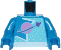 Torso Space Dark Pink Classic Moon, White Outlined Star and Silver Dots Pattern / Blue Arms / Blue Hands