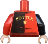 Torso Black and Red Shirt with Hogwarts Emblem and &#39;POTTER&#39; on Back Pattern / Red Arm Left / Black Arm Right / Light Nougat Hands