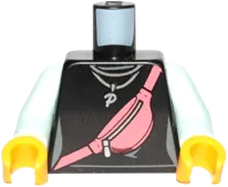 Torso Female Top with Coral Diagonal Kidney Bag and Silver Necklace with Letter P Pendant Pattern / Light Aqua Arms / Yellow Hands