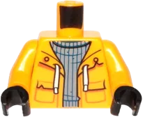 Torso Sand Blue Turtleneck Sweater and Raincoat with White Laces Pattern / Bright Light Orange Arms / Black Hands