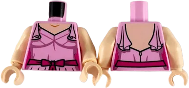 Torso Female Dress with Shoulder Ruffles, Light Nougat Neck, Metallic Pink Trim and Magenta Belt Pattern / Light Nougat Arms / Light Nougat Hands