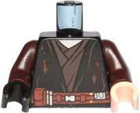 Torso SW Jedi Robe, Reddish Brown Belt, Tattered and Dirt Stains Pattern &#40;Anakin&#41; / Dark Brown Arms / Light Nougat Hand Left / Black Hand Right