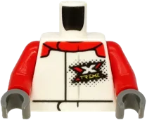 Torso Jacket with Red Collar, White and Yellow 'XTREME' Logo Pattern on Front and Back / Red Arms / Dark Bluish Gray Hands