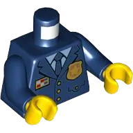 Torso Police Suit with Tie and Pockets, Gold Star Badge Logo and Buttons, Light Blue Undershirt Pattern / Dark Blue Arms / Yellow Hands
