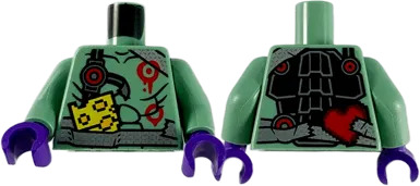 Torso Silver Duct Tape Belt and Shoulder Strap, Black Muscle Lines, Red Circles Pattern / Sand Green Arms / Dark Purple Hands