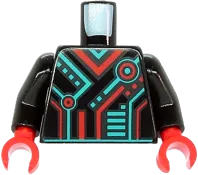 Torso Dark Turquoise and Red Stripes, Rectangles and Circles Pattern / Black Arms / Red Hands