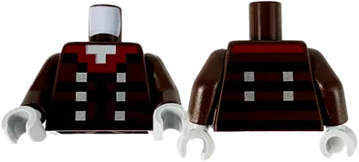Torso Pixelated Dark Red Collar, Black Stripes and Silver Buttons Pattern / Dark Brown Arms / Light Bluish Gray Hands
