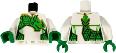 Torso Female Jumpsuit, Bright Green Dragon with Gold Outline Pattern / White Arms / Green Hands
