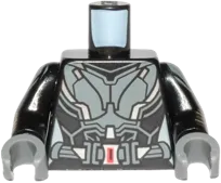 Torso Female Outline, Black Suit with Gray and Silver Lines and Belt with Red Buckle Pattern / Black Arms with Gray Shoulder Armor, Gray and Gold Stripes Pattern / Dark Bluish Gray Hands