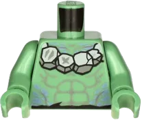 Torso Bare Chest with Light Bluish Gray Muscles Outline, Stone Necklace and Sand Blue Spots Pattern / Sand Green Arms / Sand Green Hands