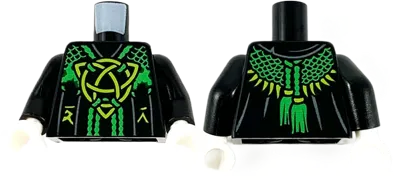 Torso Robe, Bright Green Mesh Shawl, Lime Celtic Knot and Ninjago Logogram &#39;D&#39; &#39;R&#39; Pattern / Black Arms / White Hands