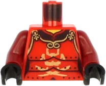 Torso Samurai Armor in 3 Sections, Gold Clasps and Trim and Horns, Visor and Crossed Swords Pattern / Dark Red Arms / Black Hands
