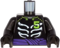 Torso Ninjago Skeleton Ribs White, Purple Waist Sash and Lime Number 5 on Front and Back Pattern / Black Arms / Black Hands