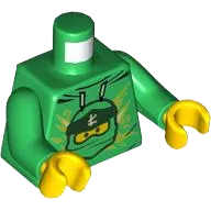 Torso Hoodie with Ninjago Lloyd's Head, Logogram 'L' and Name on Back Pattern / Green Arms / Yellow Hands