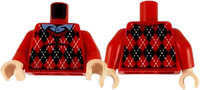 Torso Argyle Sweater, Medium Blue Shirt Collar, Black Diamonds and White Stitching Pattern / Red Arms / Light Nougat Hands