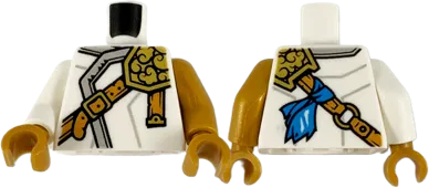 Torso Ninjago Robe with Light Bluish Gray Hem, Gold Left Pauldron and Nougat Crossbelt Pattern / Pearl Gold Arm Left / White Arm Right / Pearl Gold Hands