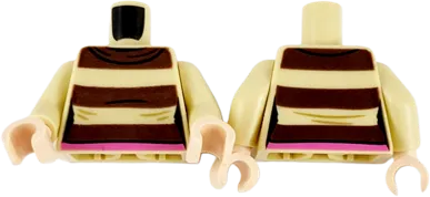 Torso Female with 3 Dark Brown Stripes and Dark Pink Belt Pattern / Tan Arms / Light Nougat Hands