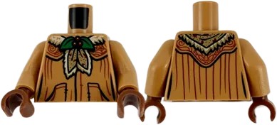 Torso Female Robe with Green and Red Holly Brooch and Large Pockets Pattern / Medium Nougat Arms / Reddish Brown Hands