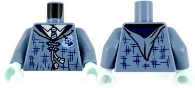 Torso Female Tattered Robe, Hogwarts Patch, Dark Blue Lapels and Tie Pattern / Sand Blue Arms / Light Aqua Hands