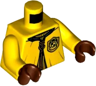 Torso Quidditch Robe over Sweater, Yellow Collar and Hufflepuff Crest and Dark Orange Lacing Pattern / Yellow Arms / Reddish Brown Hands