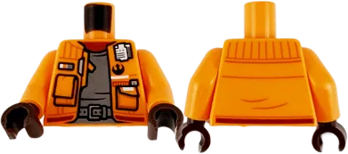 Torso Jacket with Pockets and Black Rebel Logo, Reddish Brown Neck, Dark Bluish Gray Shirt and Belt Pattern / Orange Arms / Dark Brown Hands