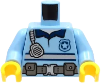 Torso Police Shirt with Silver and Dark Blue Stripes, Utility Belt, Radio and &#39;POLICE&#39; on Back Pattern / Bright Light Blue Arms / Yellow Hands