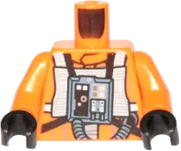 Torso SW Rebel Pilot with Angled Front Panel, Black and White Belts with Buckles on Back Pattern / Orange Arms / Black Hands
