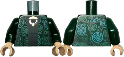 Torso Harry Potter Robe with Green and Medium Green Circles, Black Dress, Metallic Silver and Gold Medallion Pattern / Dark Green Arms / Light Nougat Hands