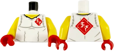 Torso Shirt, Yellow Neck, Red Diamond with White Ninjago Logogram &#39;VS&#39; on Lapel and Back Pattern / Yellow Arms / Red Hands