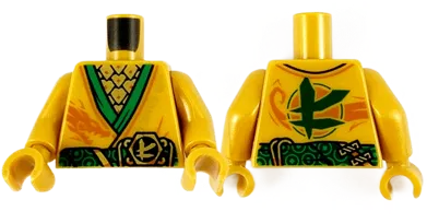 Torso Tunic with Green Hems and Sash, Gold Scale Armor, Dark Orange Dragon and Gold Ninjago Logogram 'L' Pattern / Pearl Gold Arms / Pearl Gold Hands