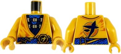 Torso Tunic, Blue Scarf, Dark Blue Vest and Gold Ninjago Logogram 'J' on Buckle Pattern / Pearl Gold Arms / Pearl Gold Hands