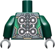 Torso Armor with Dark Bluish Gray and Green Panels, Gold Accents, Silver Circles on Back Pattern / Dark Green Arms / Dark Bluish Gray Hands