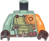 Torso Ninjago Olive Green and Orange Body Armor with Dark Red Belt and 3 Pouches Pattern / Orange Arm Left / Sand Green Arm Right / Dark Brown Hands