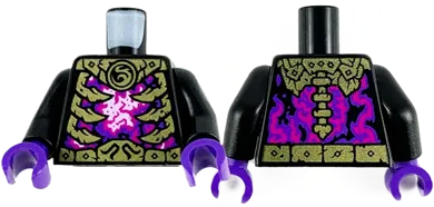 Torso Gold Armor and Ribs, Magenta, Dark Purple and White Energy Pattern / Black Arms / Dark Purple Hands