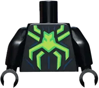 Torso Spider-Man Costume, Bright Green and Lime Spider and Dark Blue Muscles Outline Pattern / Black Arms / Black Hands