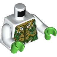 Torso Armor Bright Green with Gold Highlights and Dragon Face Pattern / White Arms / Bright Green Hands