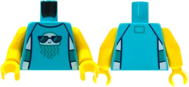 Torso White Jellyfish with Dark Turquoise Tentacles, Black Sunglasses Pattern / Yellow Arms / Yellow Hands