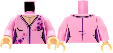Torso Female V-neck, Silver Necklace, Dark Pink and Dark Purple Flowers Pattern / Bright Pink Arms / Light Nougat Hands