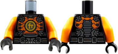 Torso Orange Breastplate with Silver Clasps and Buckle, Bright Light Orange Ninjago Logogram &#39;C&#39; Pattern / Orange Arms / Black Hands