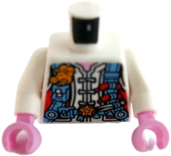 Torso Chef's Jacket with Medium Blue Utility Belt with Star and Harness with Sausages and Pig Heads Pattern / White Arms / Bright Pink Hands