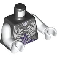 Torso Monkie Kid Skeleton Female, Ribs over Dark Purple and Medium Lavender Swirls Pattern / White Arms / White Hands
