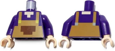 Torso Pixelated Medium Nougat Overalls with Reddish Brown Front Pocket Pattern &#40;Minecraft&#41; / Dark Purple Arms / Light Nougat Hands