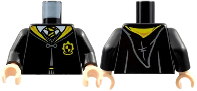 Torso Hogwarts Robe Clasped with Hufflepuff Crest, Sweater, Shirt and Tie Pattern / Black Arms / Light Nougat Hands