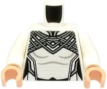 Torso Female Silver Armor, Collar and Hexagons Pattern / White Arms / Light Nougat Hands