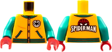 Torso Letter Jacket, Dark Turquoise Trim, Spider Logo, 'SPIDER-MAN' on Back Pattern / Dark Turquoise Arms / Red Hands