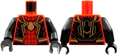 Torso Spider-Man Costume, Black Webbing and Side Panels, Large Gold Spider Pattern / Black Arms / Black Hands