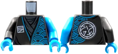 Torso Tunic, Dark Azure Arches, Ninjago Logogram &#39;N&#39;, Core Logo on Back Pattern / Dark Azure Arm Left / Pearl Dark Gray Arm Right / Dark Azure Hands
