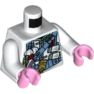 Torso Chef Jacket with Medium Blue Utility Belts, Chili Peppers, Garlic, Salt and Pepper, Gold Pig Buckle Pattern / White Arms / Bright Pink Hands