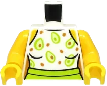 Torso Female Swimsuit with Lime, Yellowish Green, and Medium Nougat Circles and Dots &#40;Avocados&#41; Pattern / Yellow Arms / Yellow Hands