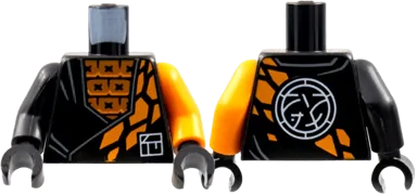 Torso Tunic over Orange Squares, Stone Scales, White Ninjago Logogram &#39;C&#39;, Core Logo on Back Pattern / Orange Arm Left / Black Arm Right / Black Hands